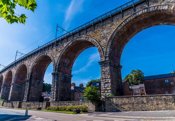 Fototapeta premium A view towards the Victoria viaduct in Durham, UK in summertime