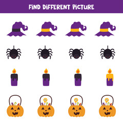Find Halloween picture which is different from others. Worksheet for kids.