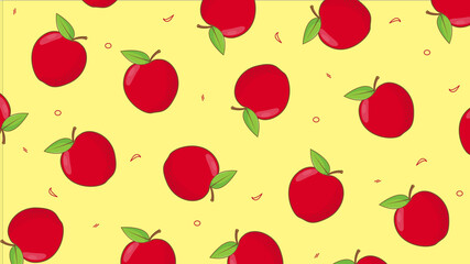 apple on yellow background illustration. Apple pattern for printing. Flat design vector.