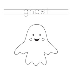 Trace the letters and color ghost. Handwriting practice for kids.