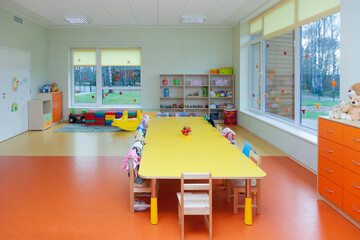 Day care nursery or pre-school kindergarten school, spacious interiors, classroom