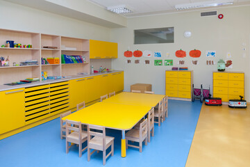 Day care nursery or pre-school kindergarten school, spacious interiors, classroom