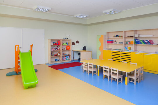 Day care nursery or pre-school kindergarten school, spacious interiors, classroom
