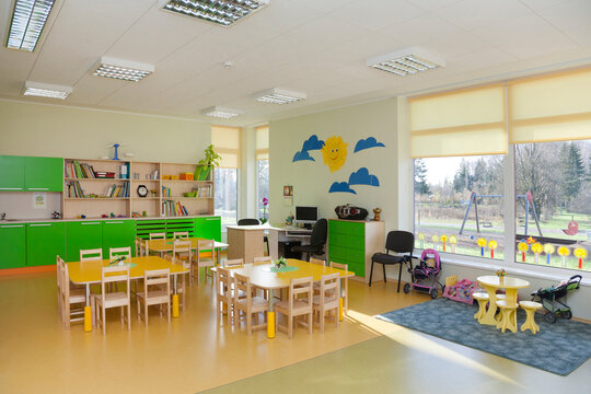 Day care nursery or pre-school kindergarten school, spacious interiors, classroom