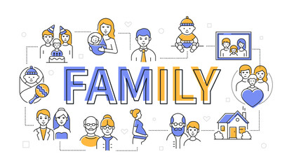 Family - line design style modern banner