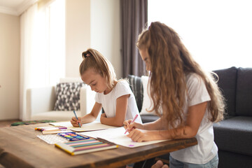 Child Education Concept, art education concept. Little girls painting.	

