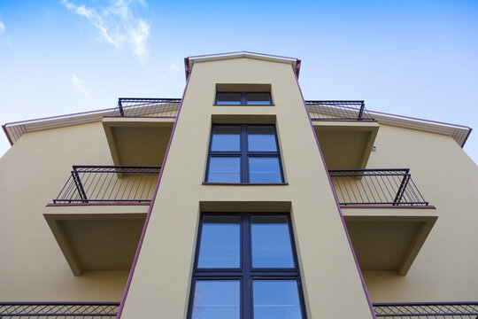 Modern youth hostel building, accommodation for students and young people, building exterior