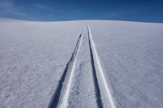 Sled tracks on snow.