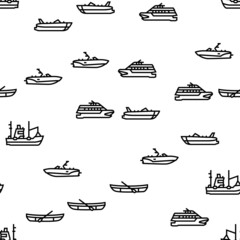 Boat Water Transportation Types Vector Seamless Pattern Thin Line Illustration - obrazy, fototapety, plakaty