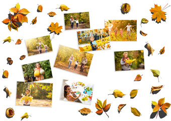 Autumn leaf composition with pictures. Copy space.