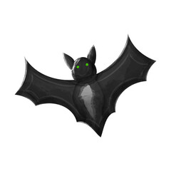Watercolor black halloween bat with green eyes