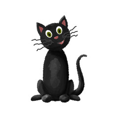Watercolor cute smiling black cat with tooth