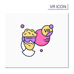 VR headset color icon. Man looking into 3d perspective. Having headset computer. Virtual reality gaming. Modern technology concept. Isolated vector illustration