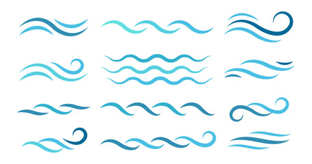 Water wave line art set. Wave beach vector symbol or logo design collection. Abstract water waves see blue vector design elements. 