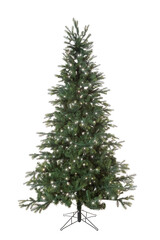 Artificial green christmas tree with built-in garland isolated on white background