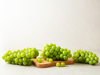 Shine Muscat, Green grapes on a cutting board 