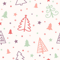 Concept of a seamless pattern with Christmas trees. Xmas background. Vector
