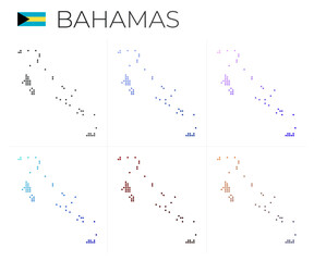 Bahamas dotted map set. Map of Bahamas in dotted style. Borders of the country filled with beautiful smooth gradient circles. Creative vector illustration.