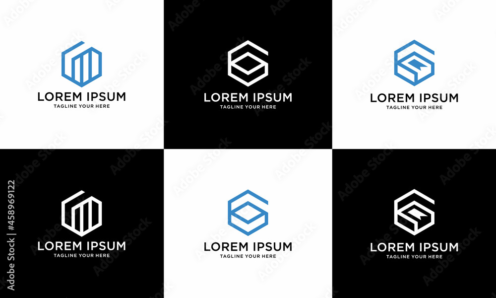 Fototapete set initial letter g hexagon logo design template elements - vector