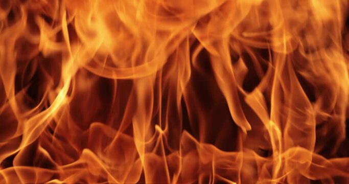 Flames of fire on black background in slow motion