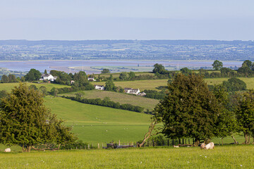 A view of the Severn Vale and The Noose in the River Severn, taken from Littledean Hill on the edge of the Forest of Dean, Gloucestershire UK