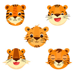 Fototapeta na wymiar Set of different cartoon tiger heads