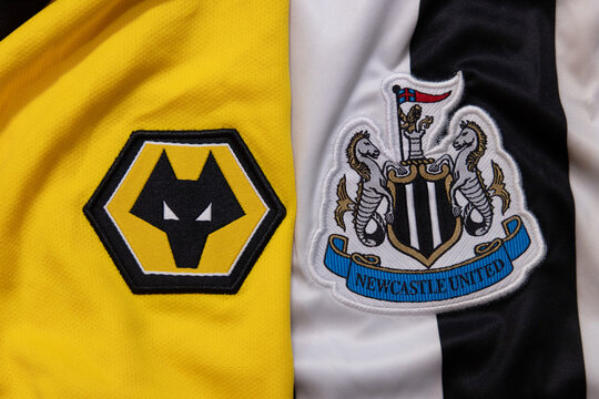 View Of  Wolverhampton Wanderers Against Newcastle United Football Club Crest On Home Jersey 