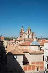 Beautiful aerial view of the Teruel cathedral from the Museum terrace. Teruel, Aragon, Spain