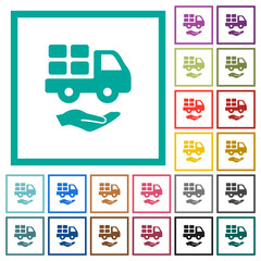 Courier services solid flat color icons with quadrant frames