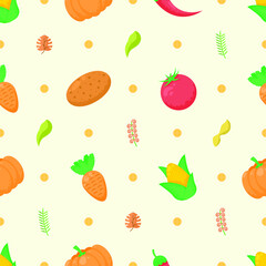 Seamless Pattern Abstract Elements Vegetables Food Leaves Vector Design Style Background Illustration Texture For Prints Textiles, Clothing, Gift Wrap, Wallpaper, Pastel