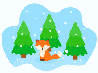  This is a card with a cute fox. Winter illustration.