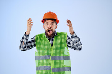 emotional man in working uniform construction building profession isolated background