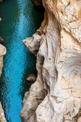 On the Caminito del Rey. Aerial view of the narrow and vertiginous canyon of the Gaitanes gorges