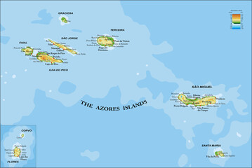 Azores islands hyghly detailed physical map - 458974561