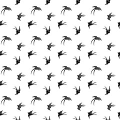 Seamless pattern with black birds. Swifts. No background. Swatch is included. 