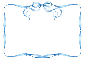 Frame of blue ribbons and bow.Watercolor hand painted illustrations isolated on white background. - 458975155