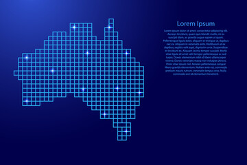 Australia map silhouette from blue mosaic structure squares and glowing stars. Vector illustration.