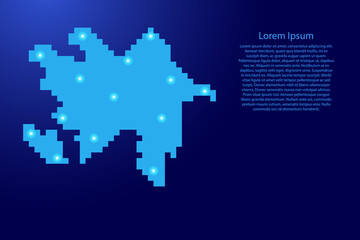 Fototapeta na wymiar Azerbaijan map silhouette from blue square pixels and glowing stars. Vector illustration.