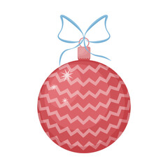 A Christmas tree toy. A large, beautiful ball for decorating a Christmas tree, red in color with a blue ribbon. A festive New Year s toy. A New Year s accessory. Isolated vector illustrations