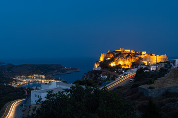 Castle of Chora (Fortezza) at night, Kythera island, Greece