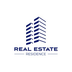 Real estate logo design template. Perspective view of buildings. Residence logo. Construction logo. Skyscraper logo. Rental. Business. Branding.