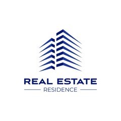 Real estate logo design template. Perspective view of buildings. Residence logo. Construction logo. Skyscraper logo. Rental. Business. Branding.