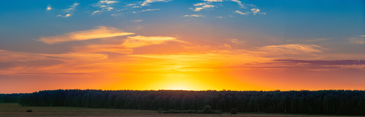 Fototapeta na wymiar Sunset scene over forest and field