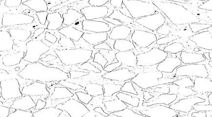 Monochrome texture composed of irregular graphic elements. Distressed uneven grunge background. Abstract vector illustration. Overlay for interesting effect and depth. Isolated on white background.