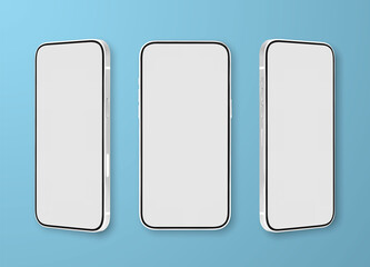 Realistic smartphone mock up set. Mobile phone display. 3D template illustration. Vector illustration