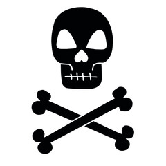 Vector hand drawn doodle sketch black skull and crossed bones isolated on white background