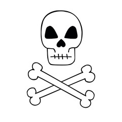 Vector hand drawn doodle sketch skull and crossed bones isolated on white background