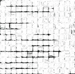 Rough, irregular texture composed of monochrome geometric elements. Overlay distressed grunge background. Abstract vector illustration. Isolated on white background. EPS10