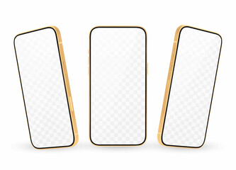 Realistic smartphone mock up set. Mobile phone display. 3D template illustration. Vector illustration