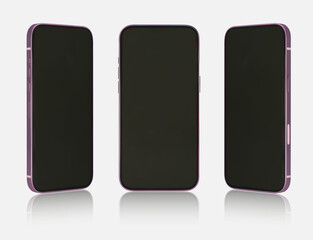 Realistic smartphone mock up set. Mobile phone display. 3D template illustration. Vector illustration